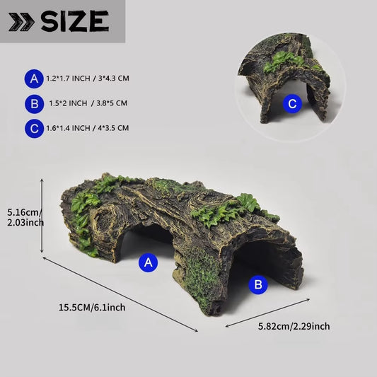 Aquarium Hollow Tree Tunnel Cave Ornament Fish Shrimp Reptile Hiding Shelter Fish Tank Decorations Small Fishbowl Accessories